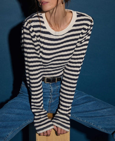 Marsel Long Sleeve Pointelle Stripe - PINK ARROWS