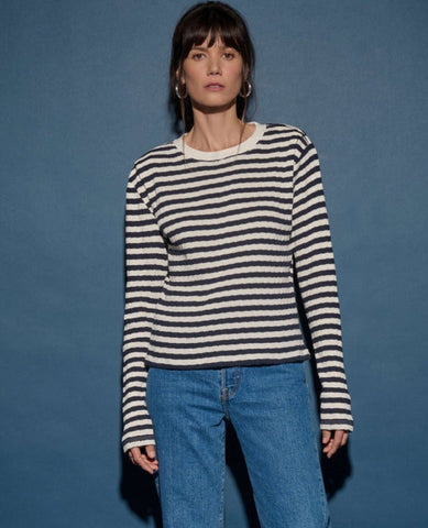 Marsel Long Sleeve Pointelle Stripe - PINK ARROWS