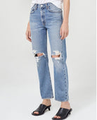 Mia Jean Mid Rise Straight Rule - PINK ARROWS