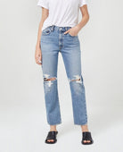 Mia Jean Mid Rise Straight Rule - PINK ARROWS