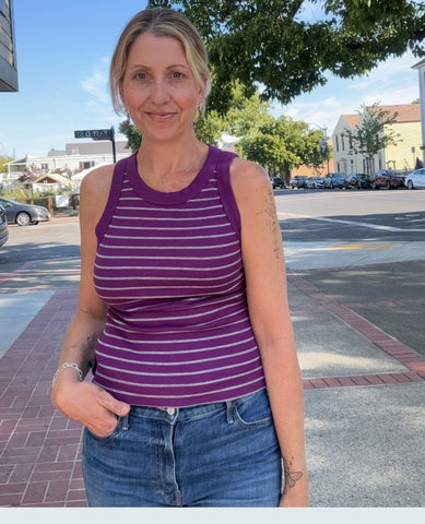 Michael Stars Gina Tank Grape/Grey Stripe - PINK ARROWS