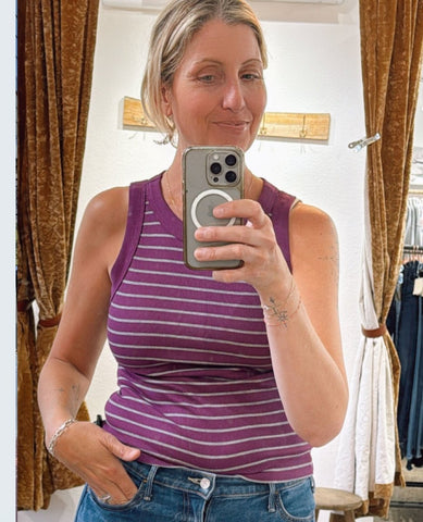 Michael Stars Gina Tank Grape/Grey Stripe - PINK ARROWS