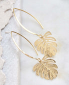 Monstera Drop Earrings Gold - PINK ARROWS