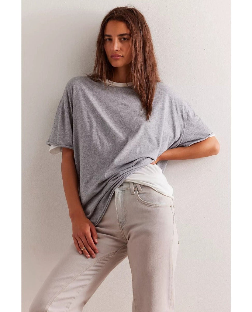 Nina Short Sleeve Tee Heather Grey - PINK ARROWS