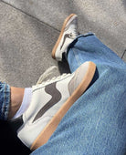 Notice White/Grey Leather Sneakers - PINK ARROWS