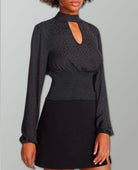 Olivia Satin Keyhole Neck Black Top - PINK ARROWS