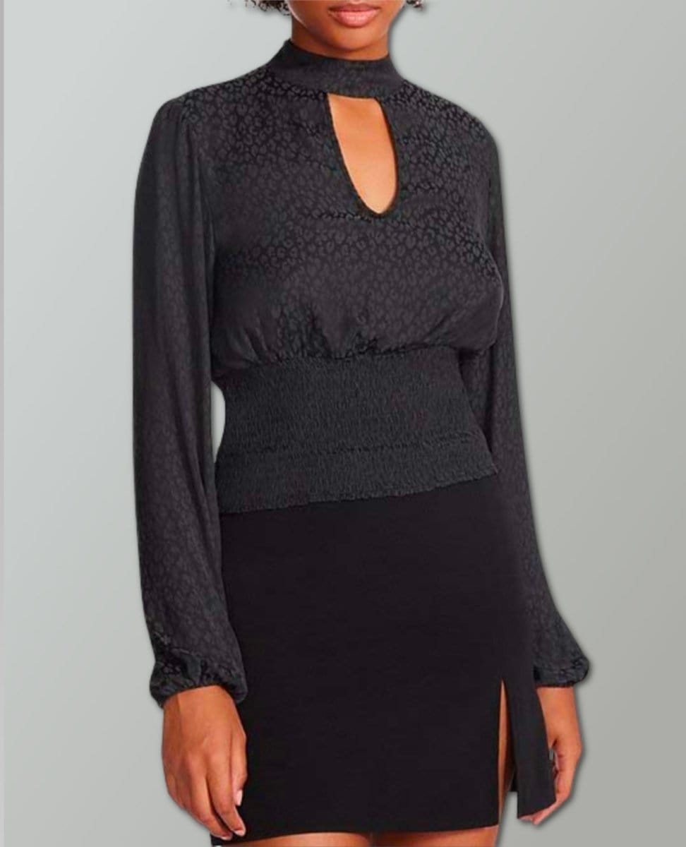 Olivia Satin Keyhole Neck Black Top - PINK ARROWS