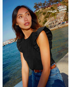 Paulette Ruffle Tank Black - PINK ARROWS