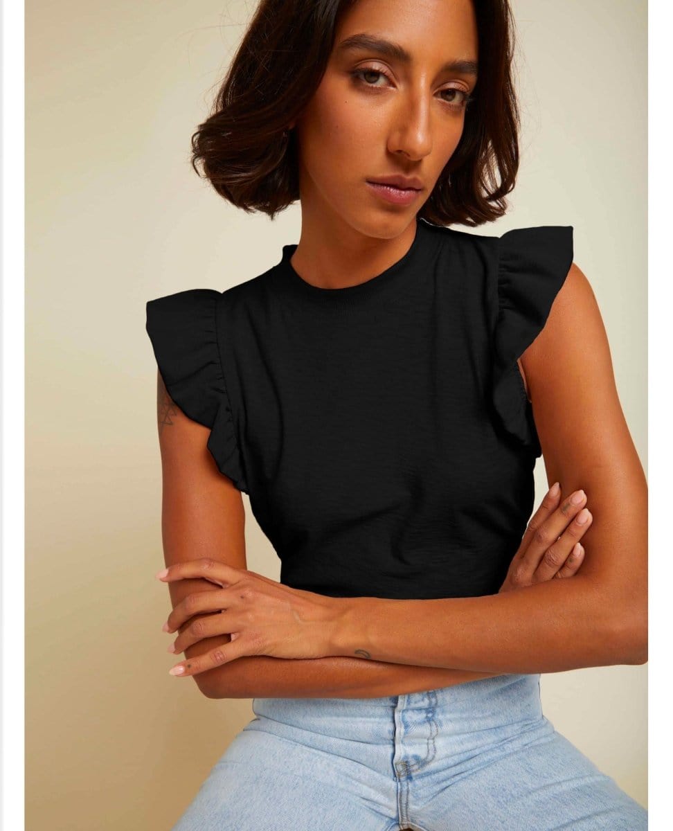 Paulette Ruffle Tank Black - PINK ARROWS