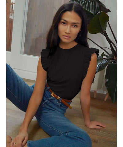 Paulette Ruffle Tank Black - PINK ARROWS