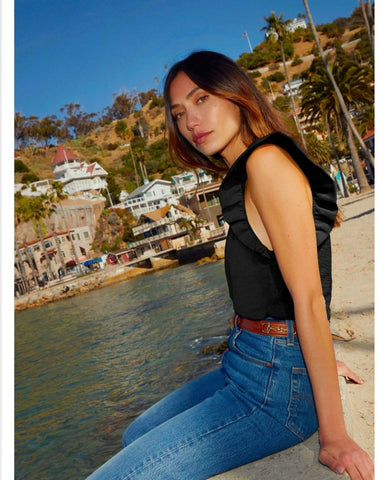 Paulette Ruffle Tank Black - PINK ARROWS