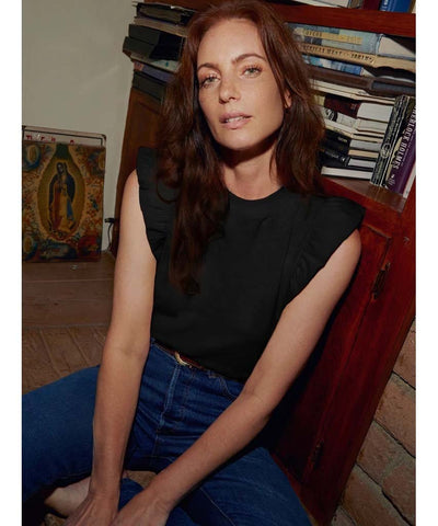 Paulette Ruffle Tank Black - PINK ARROWS