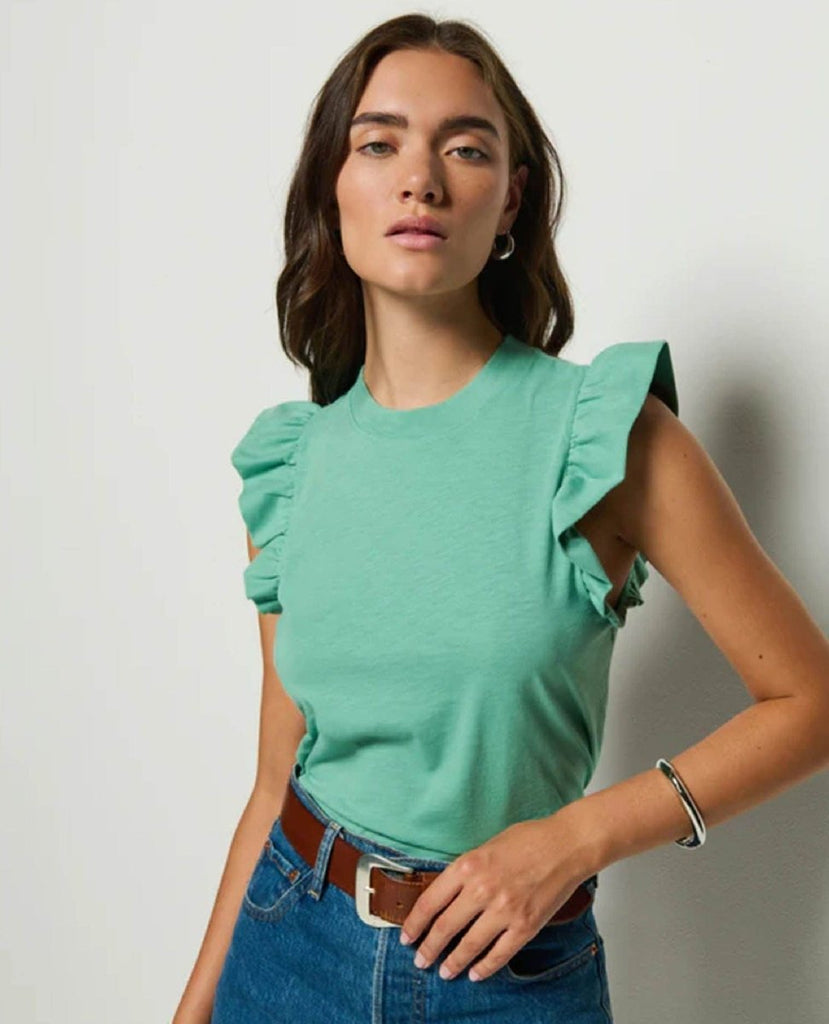 Paulette Ruffle Tank Green Stone - PINK ARROWS