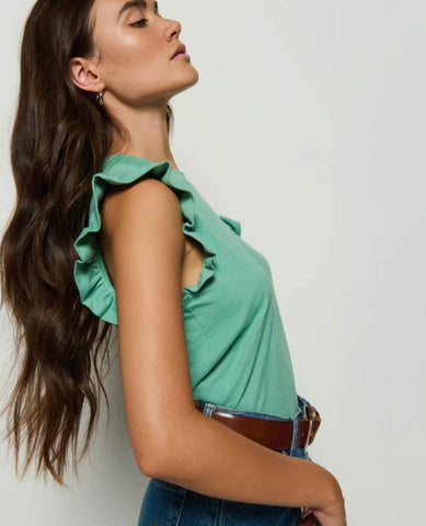 Paulette Ruffle Tank Green Stone - PINK ARROWS