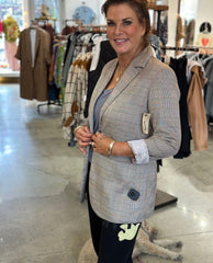 Plaid Blazer With Police Patch - PINK ARROWS