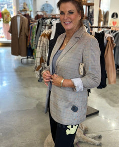 Plaid Blazer With Police Patch - PINK ARROWS