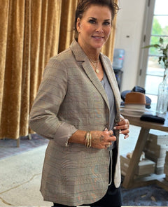 Plaid Blazer With Police Patch - PINK ARROWS