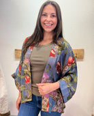 Poppies and Peacocks Short Kimono - PINK ARROWS
