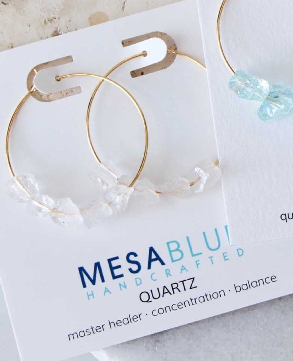 Quartz Nugget Hoop Earrings - PINK ARROWS