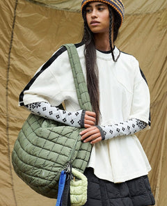 Quilted Carryall Seagrass - PINK ARROWS