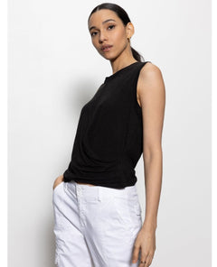 Ribbed Ruched Tank Black - PINK ARROWS