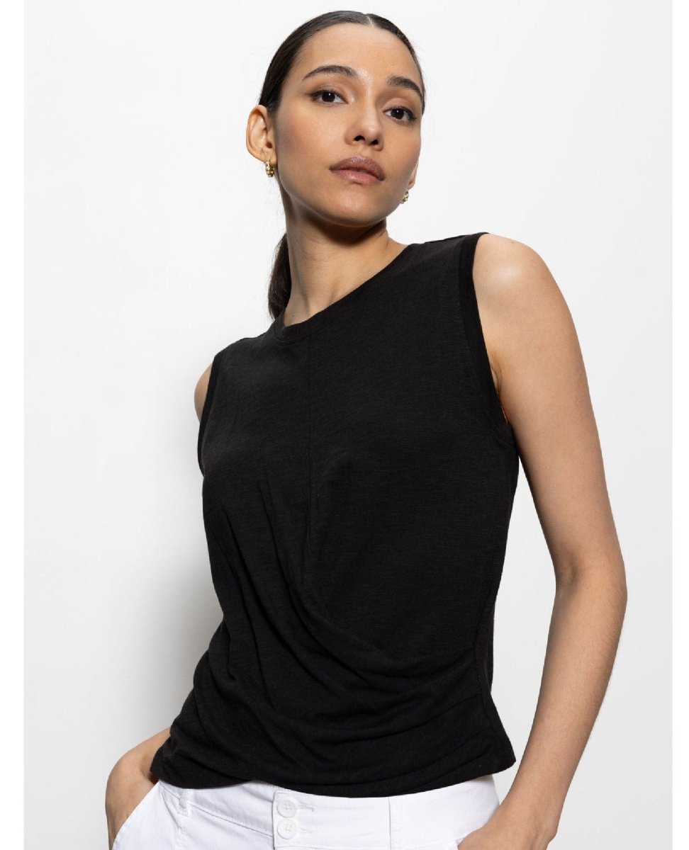 Ribbed Ruched Tank Black - PINK ARROWS