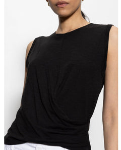 Ribbed Ruched Tank Black - PINK ARROWS