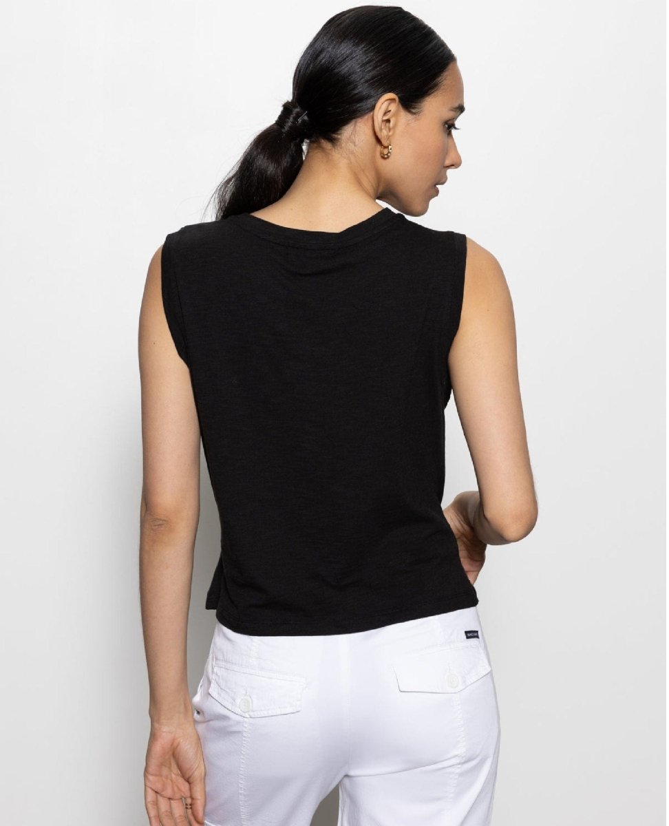 Ribbed Ruched Tank Black - PINK ARROWS
