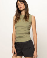 Ribbed Ruched Tank Sage - PINK ARROWS