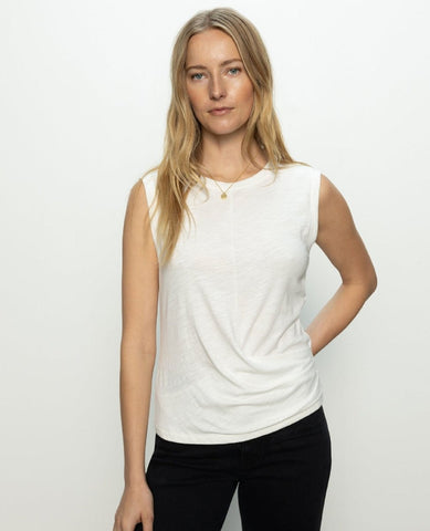 Ribbed Ruched Tank White - PINK ARROWS