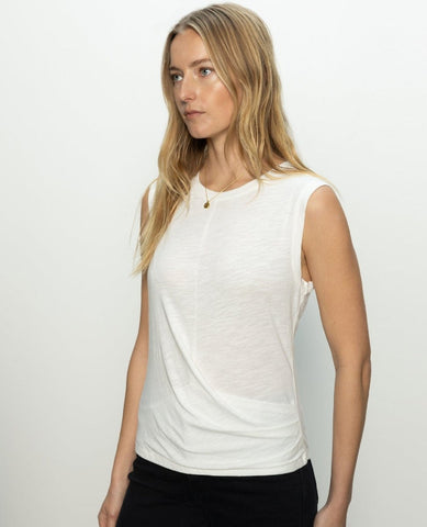 Ribbed Ruched Tank White - PINK ARROWS