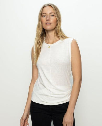 Ribbed Ruched Tank White - PINK ARROWS