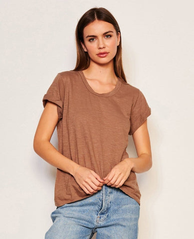 Rolled Sleeve Vintage Tee Taupe - PINK ARROWS