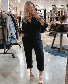 Rory Long Sleeve Jumpsuit Black - PINK ARROWS
