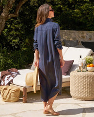 Rory Maxi Shirt Dress Navy Linen - PINK ARROWS