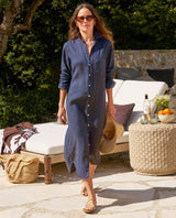 Rory Maxi Shirt Dress Navy Linen - PINK ARROWS