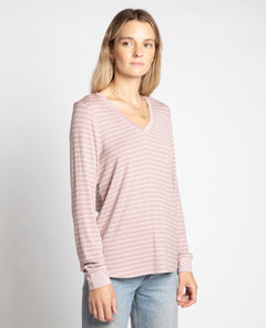 Shannon LS VNeck Mauve Mist Stripe - PINK ARROWS