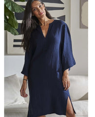 Short Gauze Tunic Pocket Dress Navy - PINK ARROWS