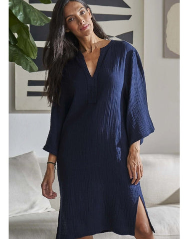 Short Gauze Tunic Pocket Dress Navy - PINK ARROWS