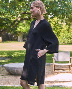 Short Tunic Pockets Black Dress - PINK ARROWS