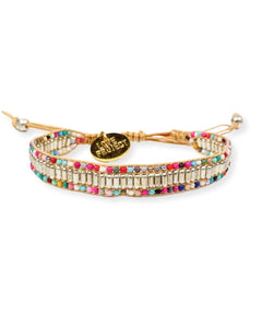 Skinny Silver Darjeeling Double Rainbow Bracelet - PINK ARROWS
