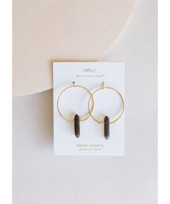 Smoky Quartz Crystal Hoop - PINK ARROWS