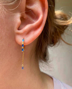 Sparklers Blue Sapphire Huggies 14K Gold - PINK ARROWS