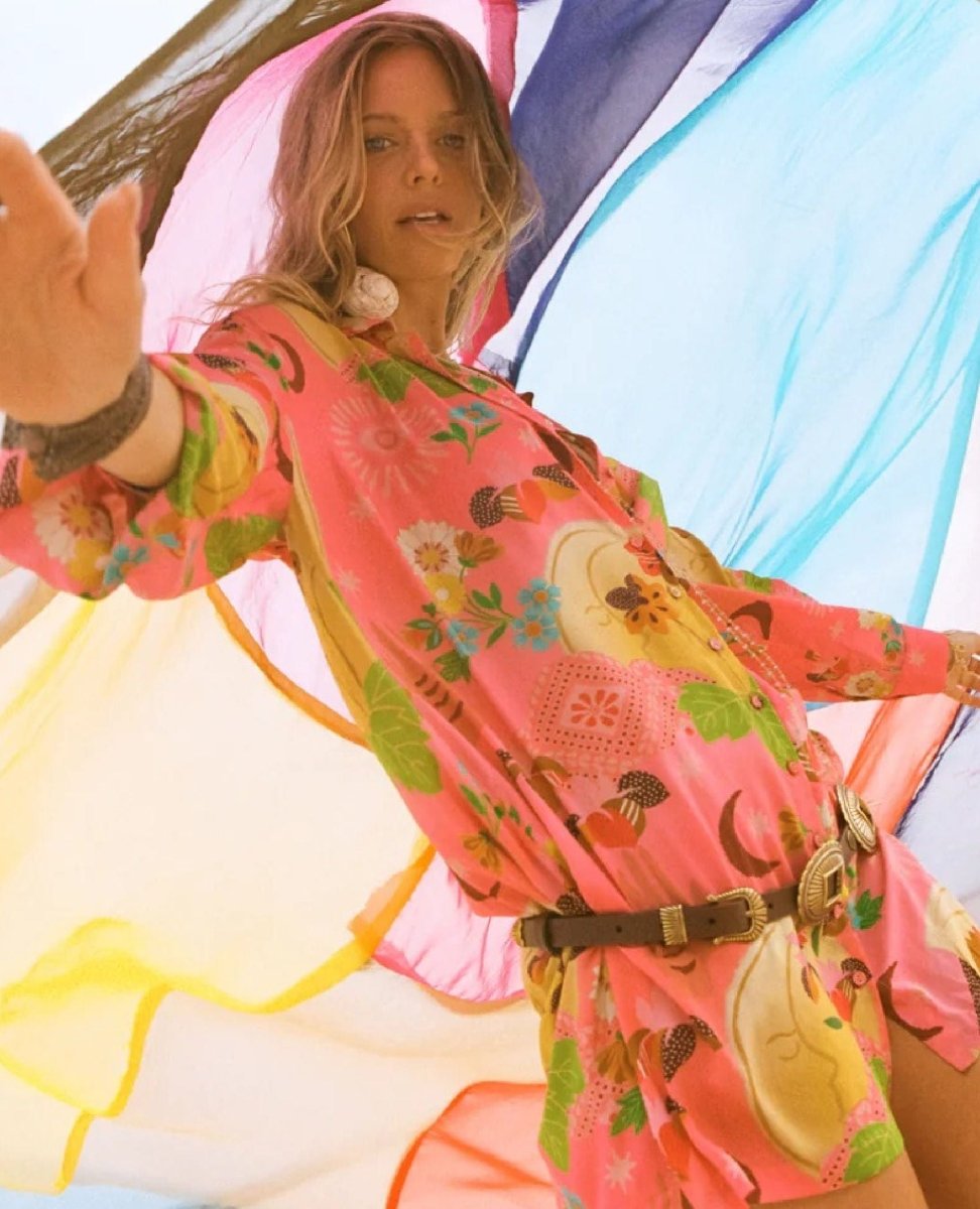 Spell Libertine Shirt Dress Cayenne - PINK ARROWS