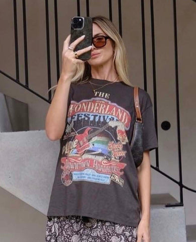 Spell Wonderland Biker Tee Charcoal - PINK ARROWS