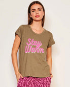 Sundry Stay Warm Tee Fern - PINK ARROWS
