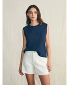 Sunwashed Slub Muscle Tank Navy - PINK ARROWS