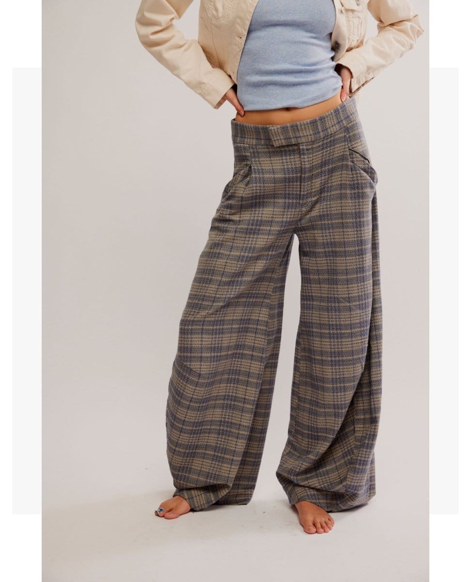 Tegan Barrel Trouser Blue Grey Combo - PINK ARROWS