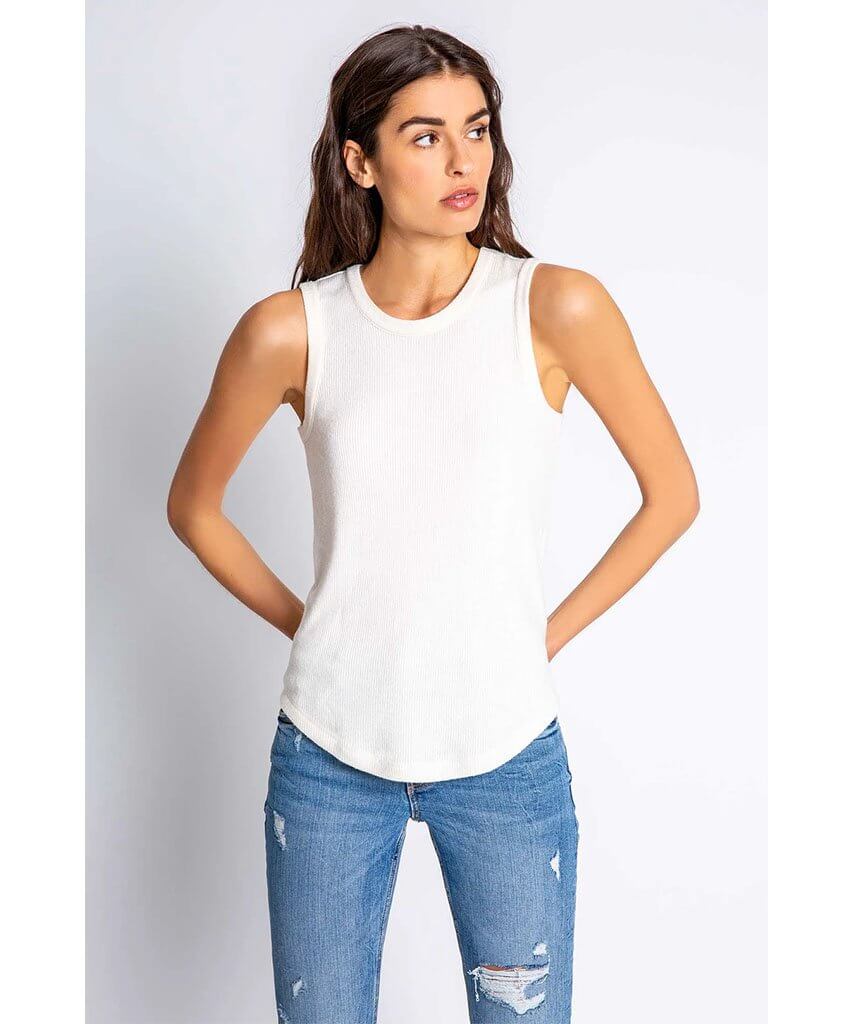 Textured Rib Tank Stone - PINK ARROWS