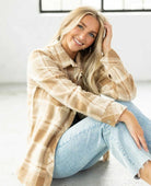 Tullis Plaid Cream Tan Shacket - PINK ARROWS